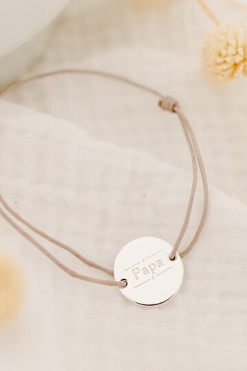 Bracelet personnalisé ajustable disque argent PAPA