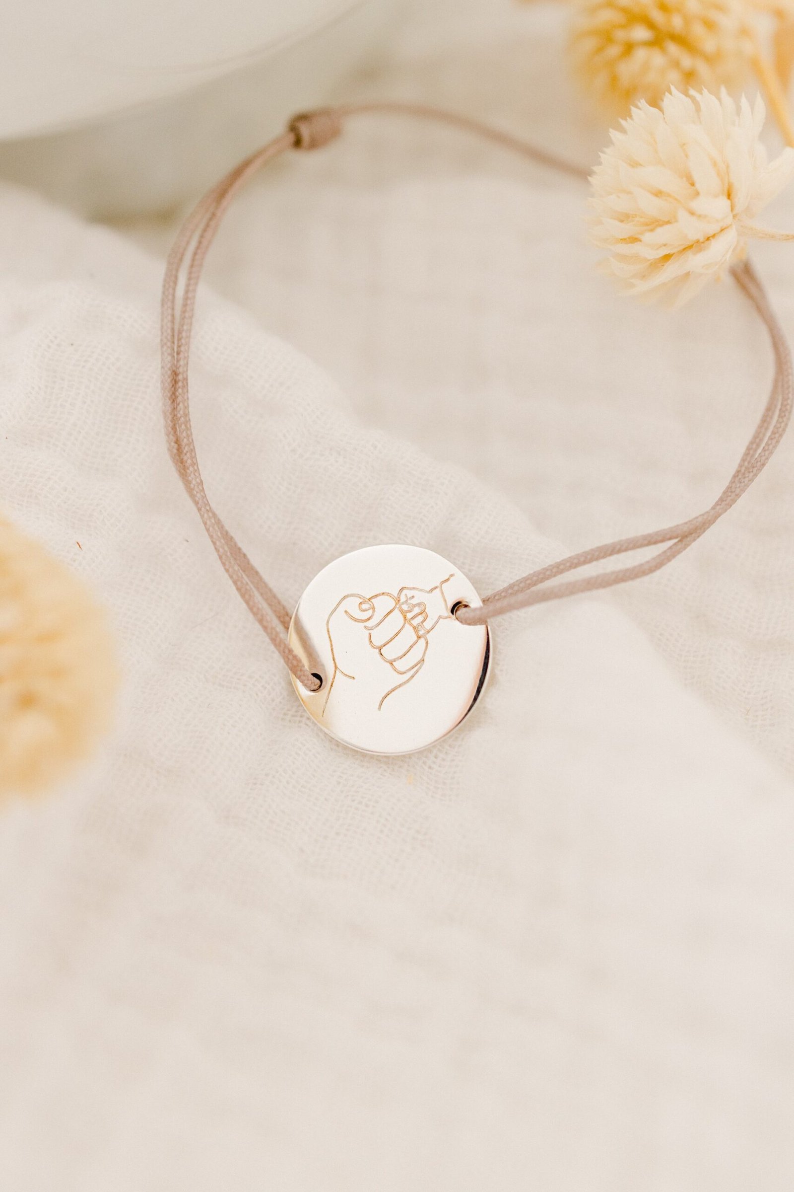 Bracelet personnalisé cordon ajustable argent gravé papa MAIN DANS LA MAIN